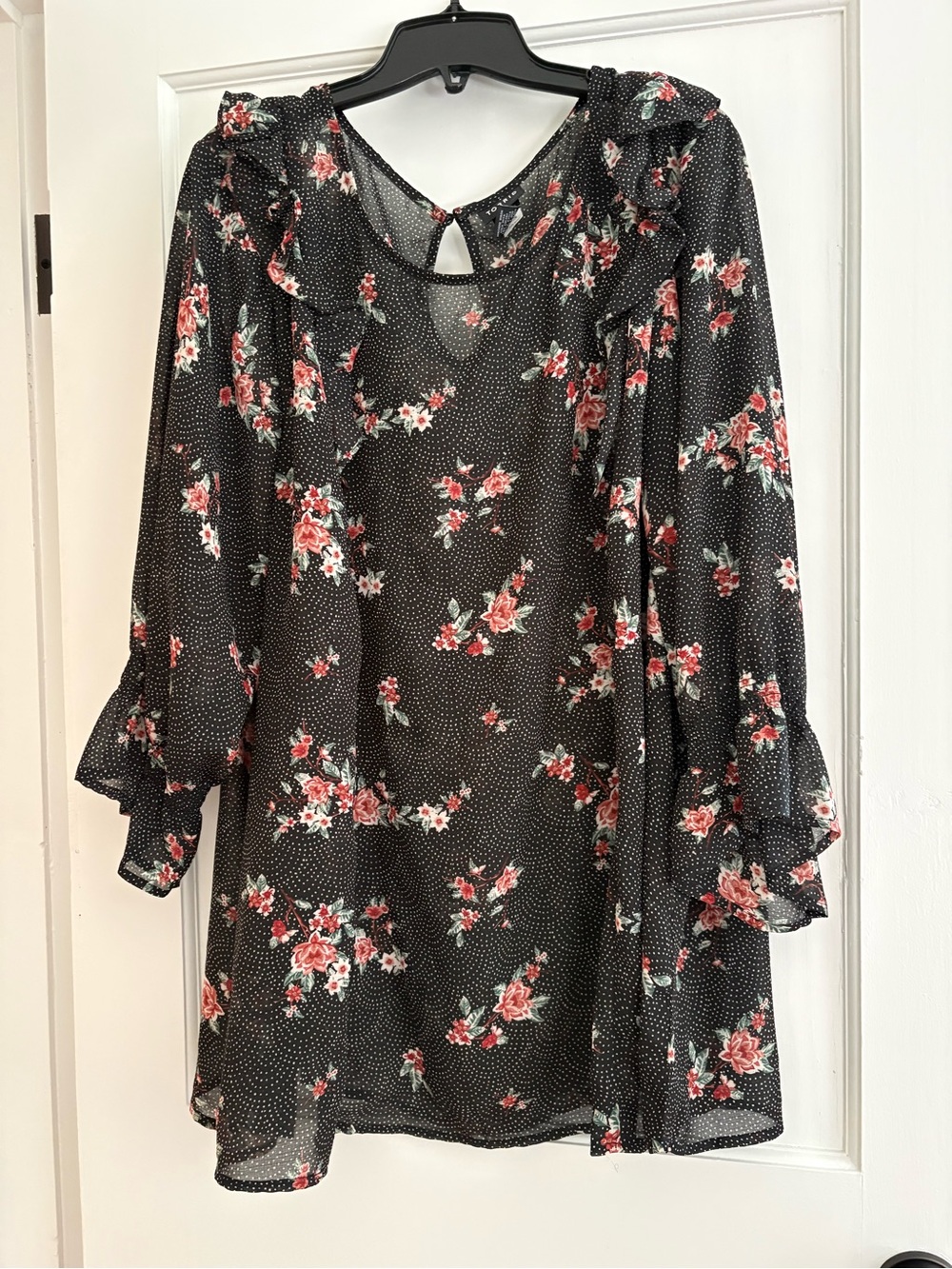 Torrid sheer black floral-print blouse